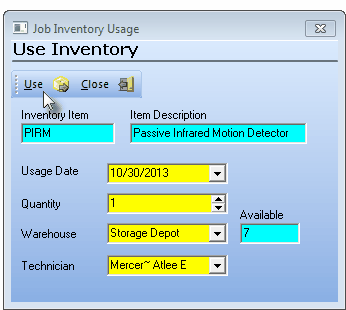 HelpFilesJobCostingInventoryTabInventoryListUseInventory